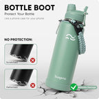 Swigina [2-IN-1 LID] Insulated Water Bottle with Silicone Boot (36hrs Cold/18hrs Hot) - DIY Stickers, Leakproof, BPA Free, 40 oz