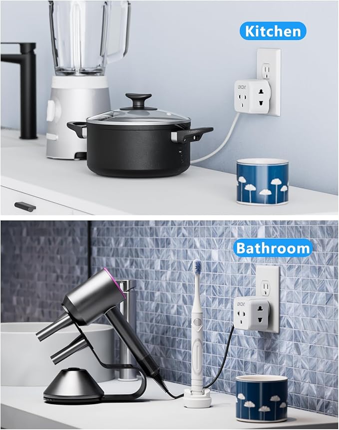 LENCENT 2 Pack EU to US Plug Adapter, European to USA Outlet Adaptor, Travel from Europe to American Outlet, 3 Outlet Extender, Wall Tap, Mini Charger Box, Travel Plug Converter