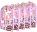 Syeeiex 3" Gusseted Clear Dance Costume Garment Bag(5 Pack), 40'' Dance Garment Bags for Dancers with 4 Zipper Pockets & Can Hold 1-3 Dance Costumes - Suitable for Dance Competitions, Ballet(Pink)