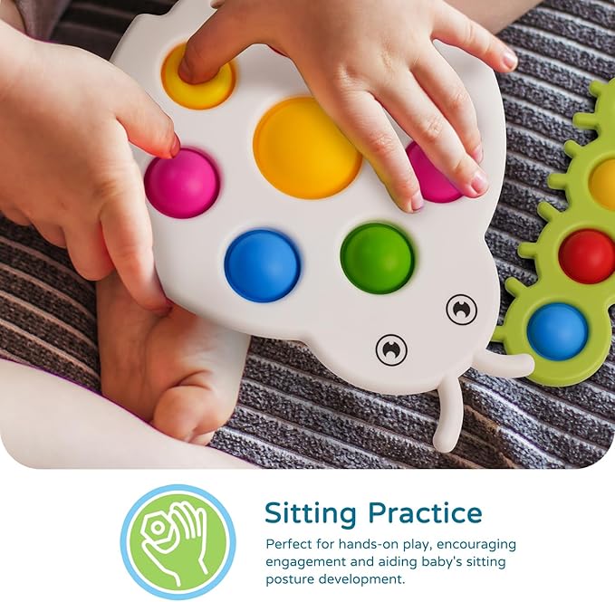 LiKee Fidget Popper Sensory Baby Toys for 10+ Months, Christmas Stocking Stuffers Push and Popping Busy Board, Montessori Toys for 1+ Years Old, Airplane Car Travel Toy for Toddlers 1-3 Stress Relief