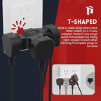PLUGTUL 3 Way Plug Adapter, 3 Plug Wall Adapter, 3 Prong, Grounded, 15A, 1875W, Multiple Plug Expander for Home, Outdoor, ETL Listed, Black, 3PACK