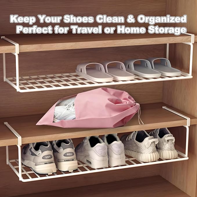 20 Pack Shoe Bags for Travel, 17" x 12.6" Drawstring Shoe Organizers with Clear Window, Breathable Non-Woven Dustproof Pouches for Luggage & Closet (Pink)