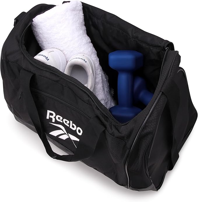 Reebok Duffle Bag - Lightweight Unisex Carry On Gym Bag - Travel and Sports Duffel Bags for Men and Women, Cade - Black/White