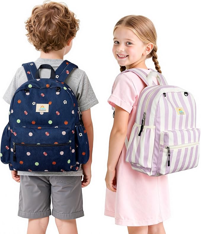STEAMEDBUN Corduroy Kids Backpack for Boys and Girls 5-8: Boys Backpack for Elementary Kindergarten - 15 inch Cute Backpacks for Kids