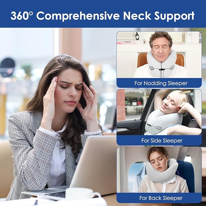 jiaao Travel Pillow Memory Foam Neck Support, Advanced Memory Foam Neck Pillow for Airplanes, Cars & Trains
