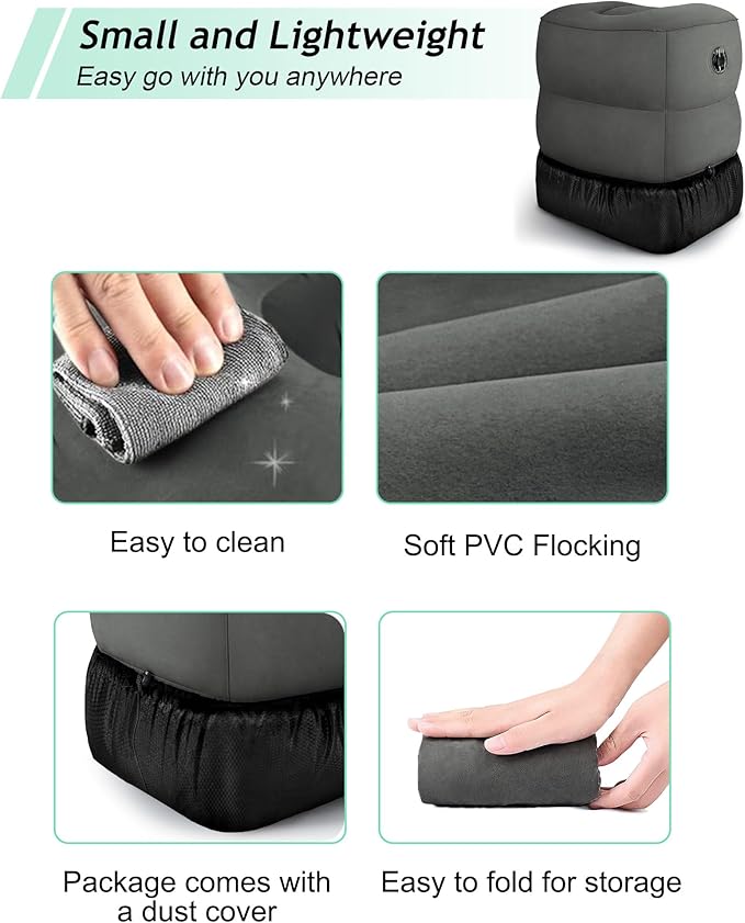 Inflatable Foot Rest Pillow, Kids Airplane Bed, Adjustable 3 Layers Height Leg Rest Pillow, Airplane Travel Essentials Great for Airplane, Office, Home, Trains, Cars