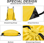 Drawstring Backpack Sports Water Resistant String Bag Sport Gym Sackpack for Women Men Large with Zipper, Yellow