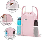 WANDF Drawstring Backpack with Shoulder Pad Sports Gym Backpack with Mesh Pocket String Bag for Women Men(Pink)