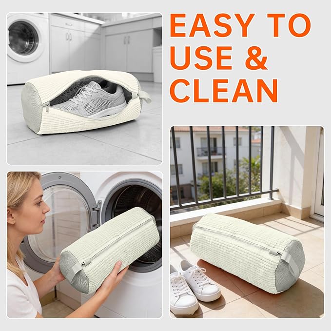 1PCS Shoes Washing Machine Bags, Laundry Shoe Bag for Washer and Dryer, Reusable and Durable Zipper Sneaker Shoe Washing Bag, Tennis Shoes Cleaning Bag for All Shoe Types (Ivory White)