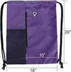 BeeGreen Dark Purple Drawstring Backpack Gym Bag For Men & Women – Sports Sackpack with Mesh Water Bottle Holder & 2 Zippered Pockets – Large 16x20 Inch Cinch String Backpack