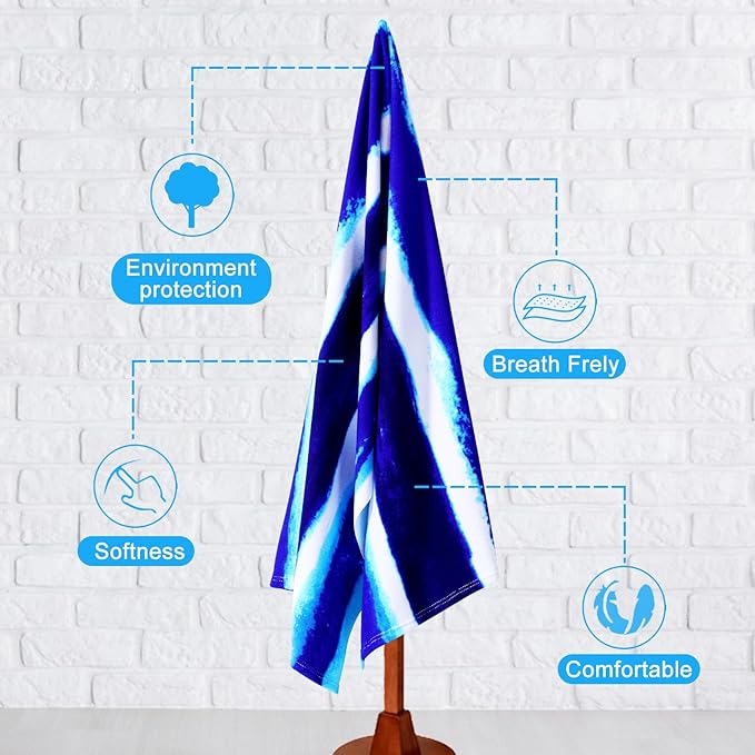 2 Packs Oversized Beach Towel Set Extra Large Big XL Pool Camping Swim Clearance Towels 36x72 Soft Blanket Cruise Essentials Accessories Must Haves Vacation Necessities Adult Blue Boho Stripe