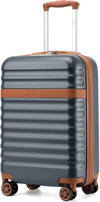 Kono Airline Approved Carry On Luggage 22x14x9 inches, with TSA Lock, 20 Inch Expandable Lightweight Hardshell Suitcase (Grey brown, Suitable for 1-3 Days of Travel)