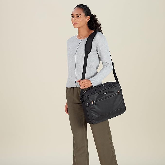 Amazon Basics Laptop Carrying Case with Shoulder Strap and Handle, Large Capacity, Black, 15.6 in (Pack of 6)