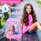 18" Kids Suitcase for Girls, 2Pcs Mermaid Carry on Luggage Set with Wheels, Cute Travel Rolling with 12" Toddler Backpack(Pink)