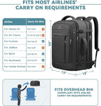 AREYTECO Travel Backpack, 50L Expandable Extra Large Laptop Backpack, Carry On Backpack Water Resistant Business Suitcase Daypack Bag Fits 17 Inch Laptops, Travel Gifts for Men Women, Black
