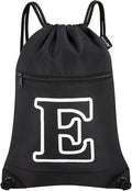 HOLYLUCK Drawstring Bags Initial Backpack Sackpack Cinch Bags for Sports, Gym, Travel, Beach (Black-E)