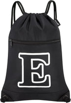 HOLYLUCK Drawstring Bags Initial Backpack Sackpack Cinch Bags for Sports, Gym, Travel, Beach (Black-E)