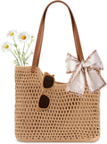 Peicees Crochet Beach Bag Purse, Boho Woven Tote with Leak-Proof Lining For Summer Vacation Travel Casual Shoulder Bag Soft