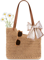 Peicees Crochet Beach Bag Purse, Boho Woven Tote with Leak-Proof Lining For Summer Vacation Travel Casual Shoulder Bag Soft
