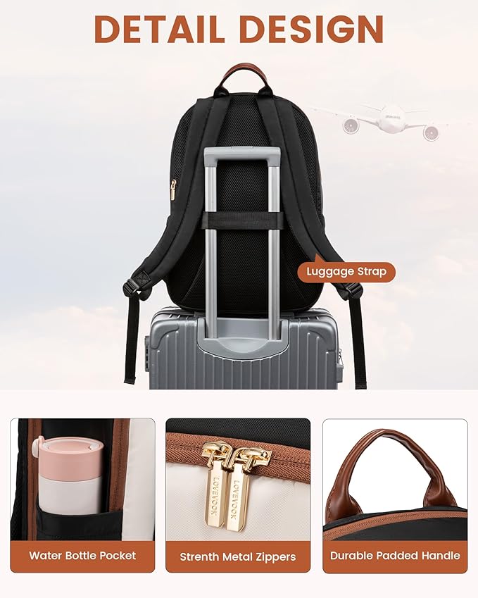 LOVEVOOK Laptop Backpack for Women, 18 Inch Travel Backpack, Large Capacity Casual Daypack, Work Computer Backpack, Travel Backpack for College, Cream Chestnut Brown