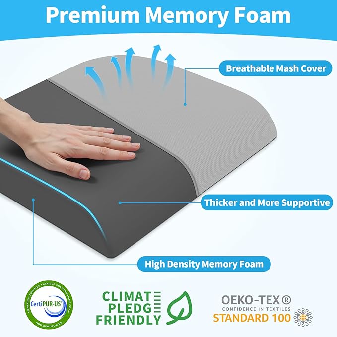 TranquilRelax XLarge Seat Cushion, Memory Foam Cushion for Long Sitting Hours on Office Chair, Home & Car, Non-Slip Chair Pad for Relieving Back & Sciatica & Hip & Coccyx Pain (Light Grey)