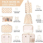KPX 8 Set Packing Cubes for Travel, Luggage Packing Organizers Accessories Large Toiletries Bag for Clothes Shoes Cosmetics (8Set-Beige Strawberry)