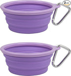 Collapsible Silicone Water Travel Bowl with Clip for Dog and Cat, Portable and Durable Pop-up Feeder for Convenient On-The-go Feeding – Size: Small (1.5 Cups) Purple – 2 Pack