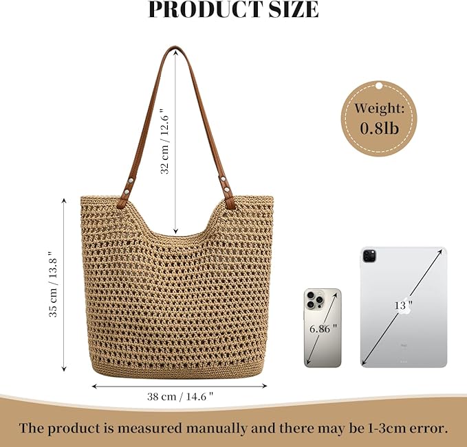 Crochet Beach Bag Summer Woven Tote Bag Crochet Purse for Women handbags Boho Shoulder Bags for Travel Vacation