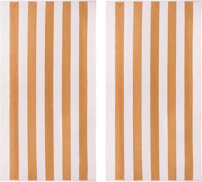 COTTON CRAFT Oversized Beach Towel - 2 Pack 35 x 70 inches XL Beach Towel - 100% Cotton Velour - Big & Huge - Thick Plush 450 GSM Super Soft Luxury Towel - Pool Picnic Bath - Cabana Stripe Linen