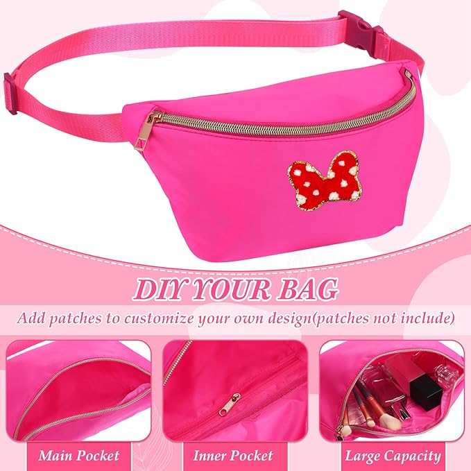 Amylove 9 Pieces Fanny Packs Nylon Waist Bag Zipper Travel Running Bag with Adjustable Strap for Women Men(Nylon,Rose Red)
