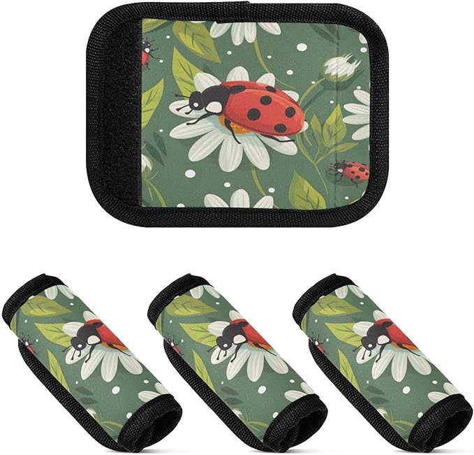 Qilmy Cute Ladybug Luggage Handle Wrap 2Pack Luggage Identifiers Tag Comfort Handle Grips Cover for Stroller Suitcase Bag Airplane Travel Accessories1727