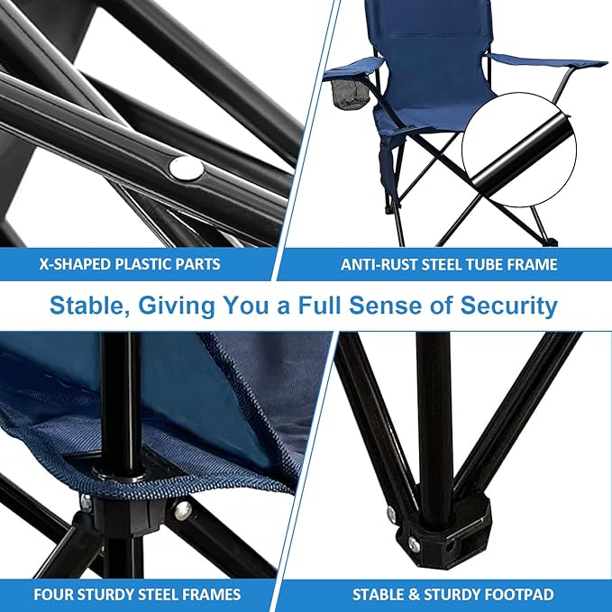 Camping Chair 2 Pack Portable Folding Chair, Supports 300lbs, Lightweight Stable Outdoor Chair for Camping Hiking Fishing Beach Travel Picnic, Compact Collapsible Camping Seat, Midnight Blue