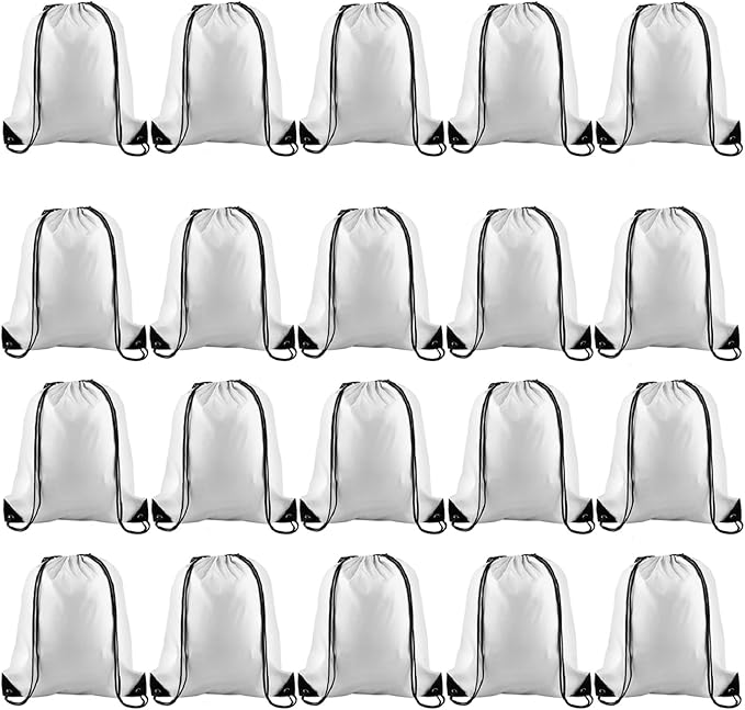 KUUQA 20Pcs Drawstring Backpack Bag Bulk White Drawstring Bags String Backpack Sport Gym Sack Bags Foldable Storage Bag for Women Men Shopping Gym Travel Sports