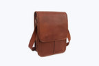 Genuine Vintage Leather Crossbody Messenger Bag, Slim Vertical Messenger Bag Fits 13 Inch Laptop, Unisex Shoulder Bag with Adjustable Straps and Brass Accessories, Brown