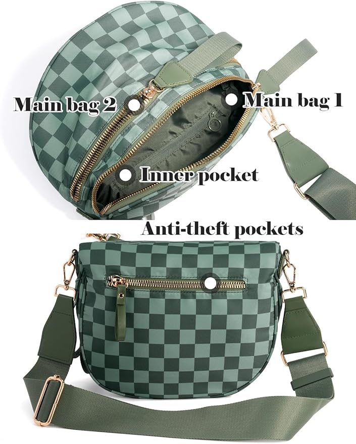 Black and White Checkered Crossbody Bag Bum Bag for Women,Spacious Checkered Purse Fanny Packs Belt Bag