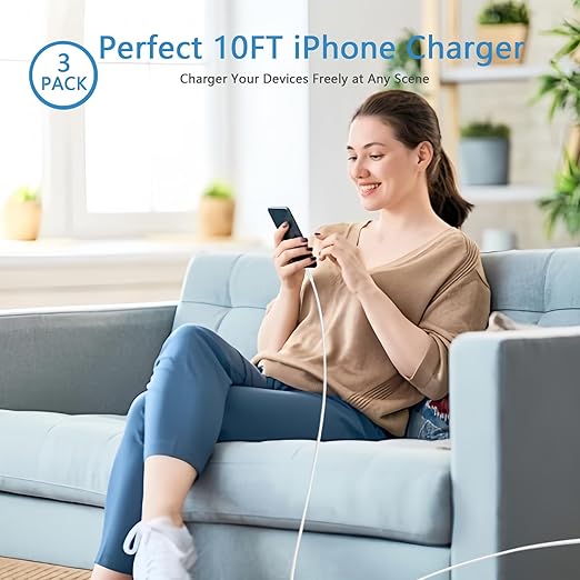 10FT iPhone Fast Charger,[Apple MFi Certified] 3Pack USB C Charger Block with 10 Foot Long Type C to Lightning Cable Cord Adapter Block Compatible with iPhone 14 Pro Max/14 Plus/13/12Mini/11/XS/X/iPad