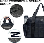 WOLT Small Gym Bag for Women, 14 inch Lightweight Gym Duffle Bag with Wet Compartment Quilted Tote for Sports Workout, Black