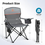 ALPHA CAMP Camping Chairs 250LBS Capacity, Heavy Duty Folding Chair with 4-Can Cooler Bag, Portable Outdoor Chair with Cup Holder for Adults, Collapsible for Tailgating, Beach, Fishing,Black,2PC