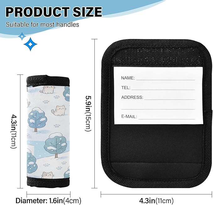 Snowy Kitten Cuddle Stretchy Wraps Luggage Tags Handle Grip Luggage Identifier for Airport Travel Bag