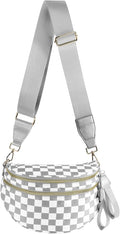 Black and White Checkered Crossbody Bag Bum Bag for Women,Spacious Checkered Purse Fanny Packs Belt Bag
