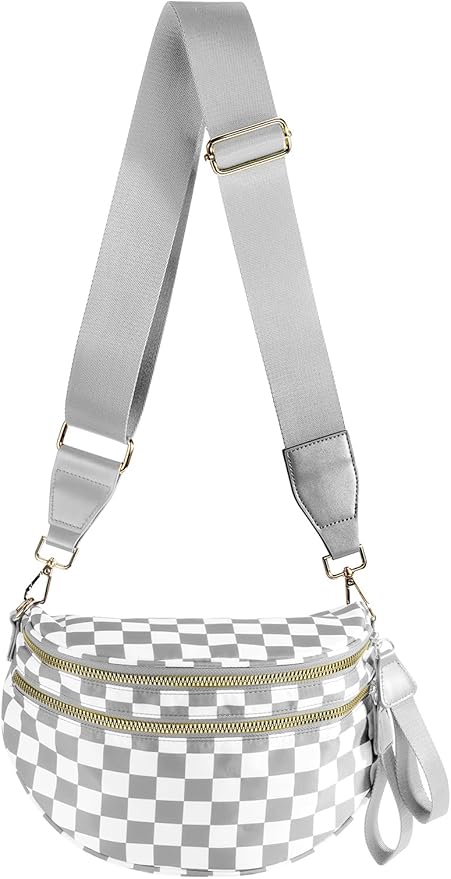 Black and White Checkered Crossbody Bag Bum Bag for Women,Spacious Checkered Purse Fanny Packs Belt Bag