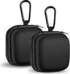 Square + Round Earbud Case Portable EVA Carrying Case Storage Bag Cell Phone Accessories Organizer with Carabiner for Earphone, Earbud, Earpieces, SD Memory Card, Camera Chips, Black * 2