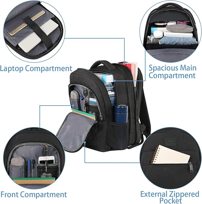 MATEIN College Large Travel Backpack, TSA Expandable Laptop Backpack, Anti Theft Computer Bag Fit 17.3 Inch Laptop Water Resistant College Computer Bag Gift for Men Women, Black