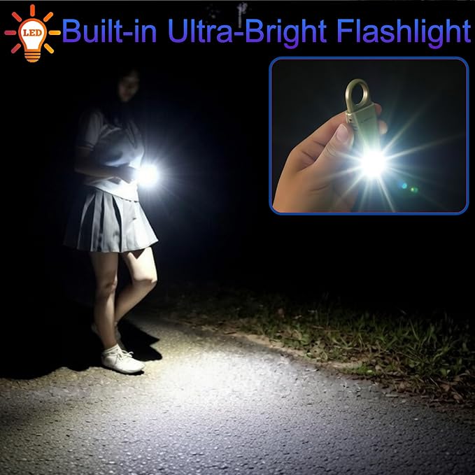 135dB Rechargeable Personal Safety Alarm Strobe Light Flashlight Keychain Siren for Women, College School Students Emergency SOS Alerts Loud Sound Torchlight Hiking Alarm Bear Deterrent. Rose Gold