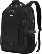 DUSLANG 17 Inch Laptop Backpack for Travel Water Resistant College Backpack for Men Women Laptop Bag with USB Charging Port black lock,Black