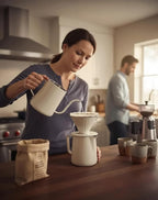 AGOGO Pour Over Coffee Maker Set - Unbreakable 304 Stainless Steel V60 Dripper & Server for Camping & Home, Includes 50 Paper Filters & Barista Towel - Cream White - 20oz