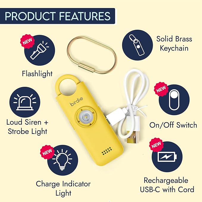 She’s Birdie 3.0 New Version – The Original Personal Safety Alarm for Women by Women–Loud Siren, Flash Light and Rechargeable Battery in a Variety of Colors (Lemon Yellow)