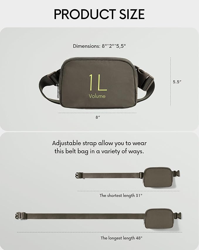 ODODOS Unisex Mini Belt Bag with Adjustable Strap Small Fanny Pack for Workout Running Traveling Hiking, Turkish Coffee