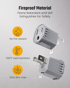 2 Prong to 3 Prong Outlet Adapter, ETL Listed 3-2 Prong Adapter, Fire-Retardant (392℉) PBT Material, Heavy Duty Wall Plug Adapter for Old Homes, Travel to Japan, Gray (Light Gray (2-Pack))