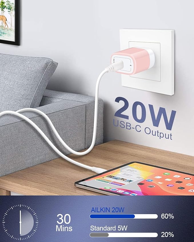 iPhone 17e USB C Charger Block, Ultra-Compact Type C Fast Charger Wall Plug for iPhone 17 17e 17 Pro Max 16 15 14, Samsung Galaxy S26 S25, iPad Pro/Air, PD 3.0 Fast Charging USBC Cube Adapter